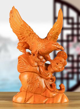 香樟木雕刻老鹰摆件家居办公大展宏图装饰品实木雄鹰展翅开业送礼
