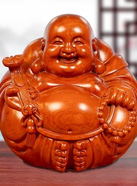 定制黑檀木雕大肚弥勒实木摆件客厅装饰品实木质大肚笑佛一团和气