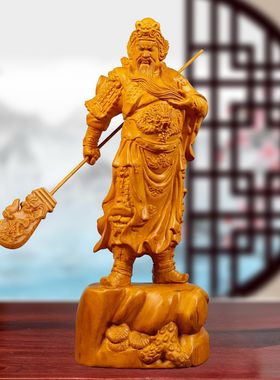 定制香樟木木雕关公武财神关帝爷立刀摆件关二爷客厅摆设公司开业