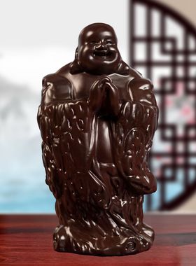 黑檀木雕弥勒佛摆件纯实木雕刻八方笑佛像工艺红木家居玄关送礼品