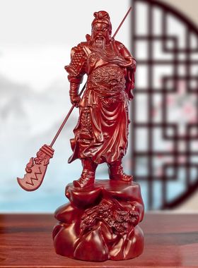 定制红血檀木关公武财神木雕关帝爷立刀横刀关公客厅摆设公司开业
