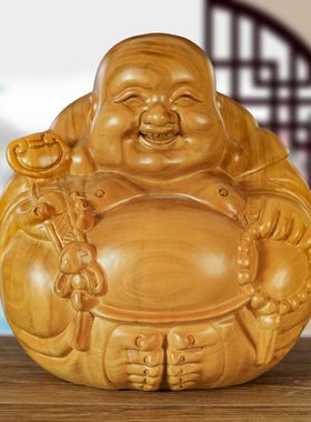 香樟木雕刻大肚弥勒实木摆件客厅装饰实木质大肚笑佛一团和气定制