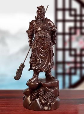 定制黑檀木关公武财神木雕关帝爷立刀横刀关二爷客厅摆设公司开业