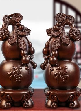黑檀木雕五福临门摆件实木葫芦工艺品家居客厅饰品乔迁送礼品
