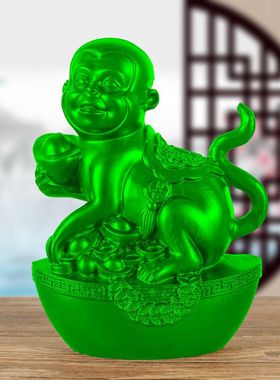 绿色木申猴羊实木雕刻十二生肖摆件元宝猴家居木雕红木工艺品礼品