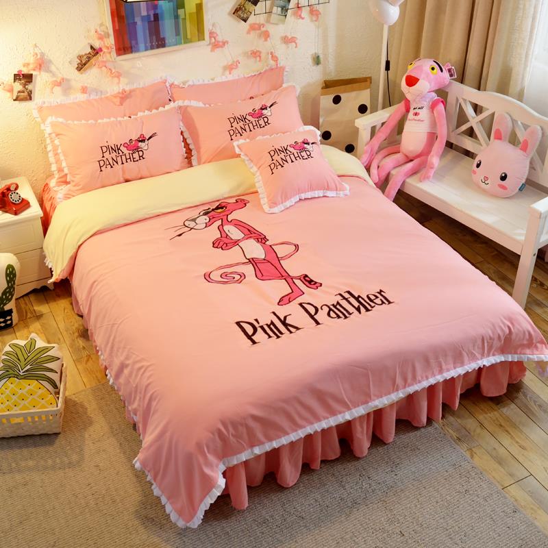 全棉绣花四件套纯棉顽皮豹1床裙款卡通儿童床上品1.2m/15/..8用米