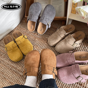 树上有个桃厚底勃肯鞋女2025春季新款百搭增高休闲鞋包头半拖鞋子