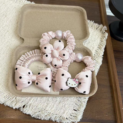 甜美粉色KT猫波点蝴蝶结发圈