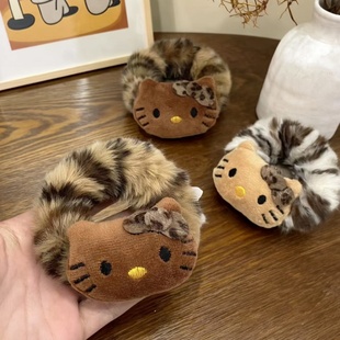 小众创意黑皮豹纹kitty猫毛绒发圈可爱头绳马尾扎发饰高级高弹女