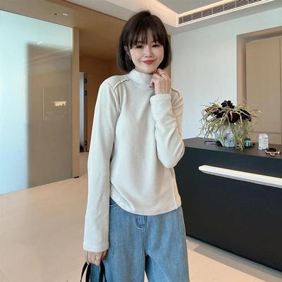 大码加厚磨毛半高领打底衫女秋冬内搭可外穿胖mm显瘦长袖t恤上衣