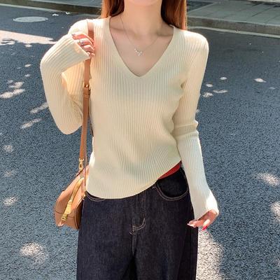 苏三三 v领毛衣女秋冬高级感针织衫2025新款春秋外穿内搭打底上衣