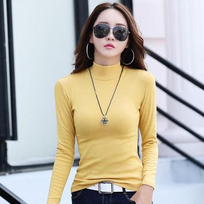半高领长袖t恤中领纯棉打底衫女内搭2022秋冬新款高级感大码上衣