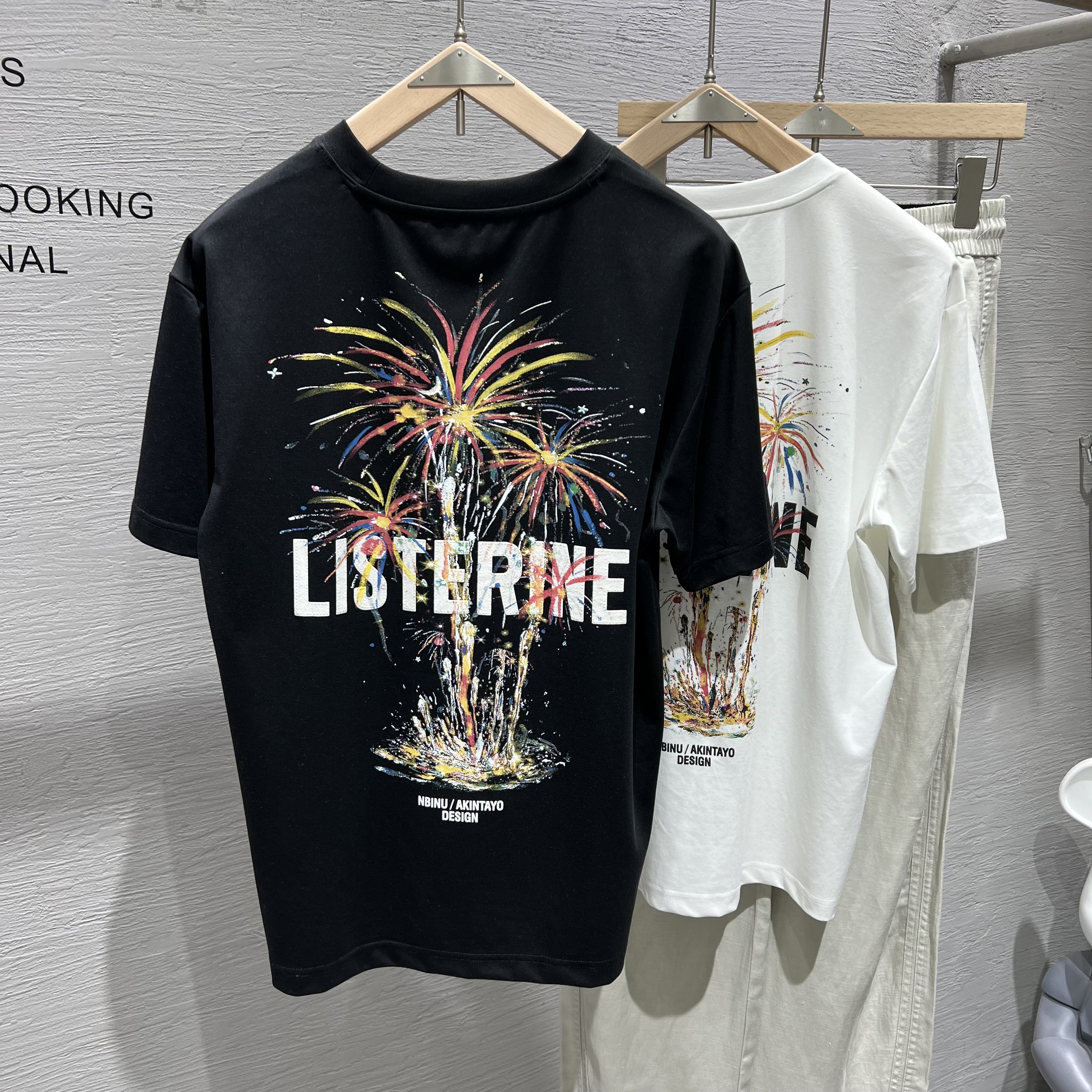 潮牌男装夏季圆领短袖T恤个性烟花图案潮流男装半袖百搭休闲汗衫