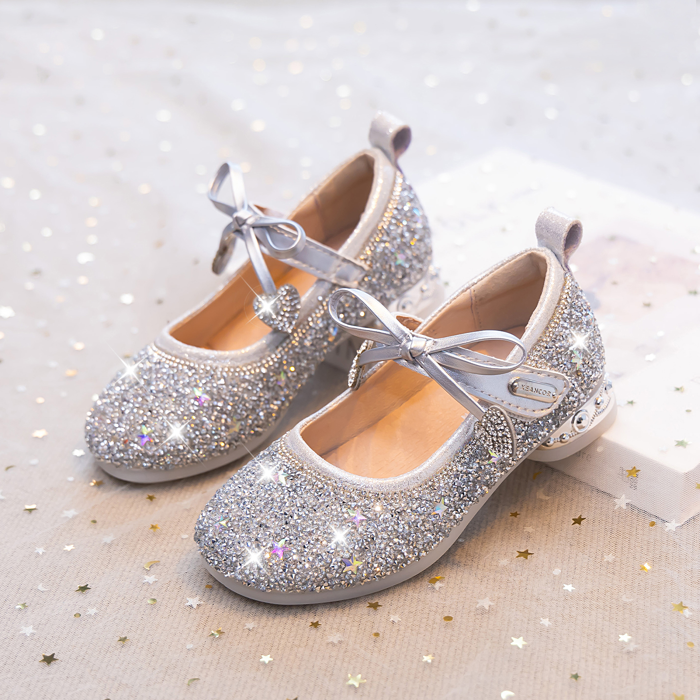 真皮女童爱莎公主水晶鞋高跟单鞋