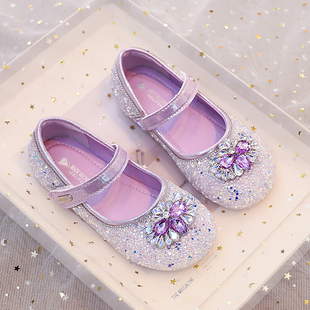 女童水晶鞋 女宝宝单鞋 2025新款 儿童小皮鞋 软底 秋季 真皮艾莎公主鞋