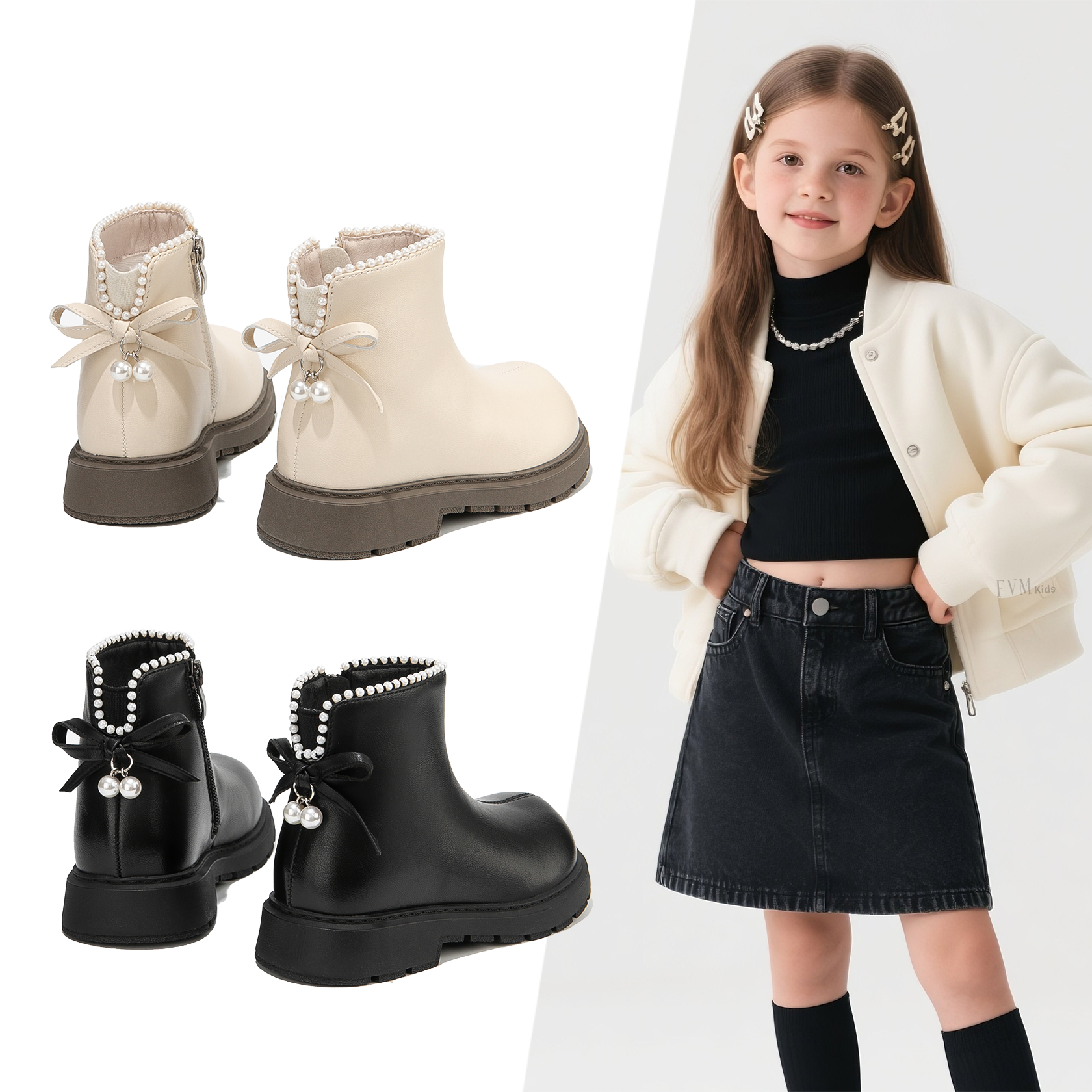 真皮女童鞋子儿童公主马丁短靴软