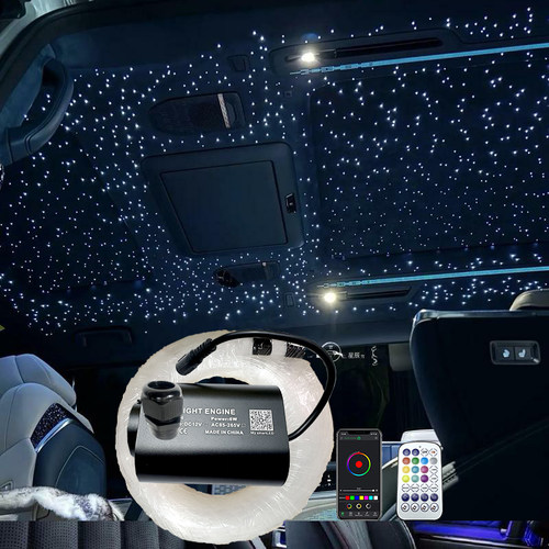 蓝牙APP滚轮转动闪烁车顶满天星七彩空声控光纤灯RGBW光源器外单