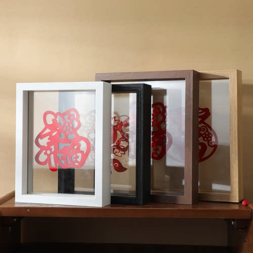 透明玻璃相框摆台实木剪纸双面