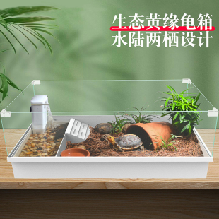 黄缘龟专用缸半水龟缸生态饲养缸玻璃缸水陆缸可加盖子加龟缸铁架