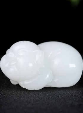 天然新疆和田玉白玉招财猪手把件羊脂玉生肖猪挂件把玩件小摆件