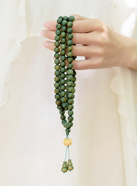 正宗天然绿檀木手串女款官方旗舰店多圈108颗念珠佛珠木质手链