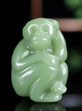 天然和田玉青白玉籽料玉猴灵猴手把件精雕玉石生肖猴把玩件挂件