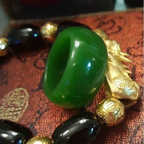 天然新疆和田菠菜绿碧玉扳指戒指和田玉碧玉满绿扳指指环男女款