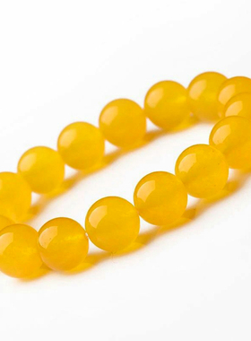 天然玉石新疆和田玉黄玉圆珠手链女士黄龙玉手串少女时尚手排手链