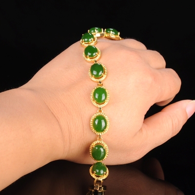 碧玉手链镶嵌正品天然和田玉碧玉女款时尚手串手镯玫瑰金手链