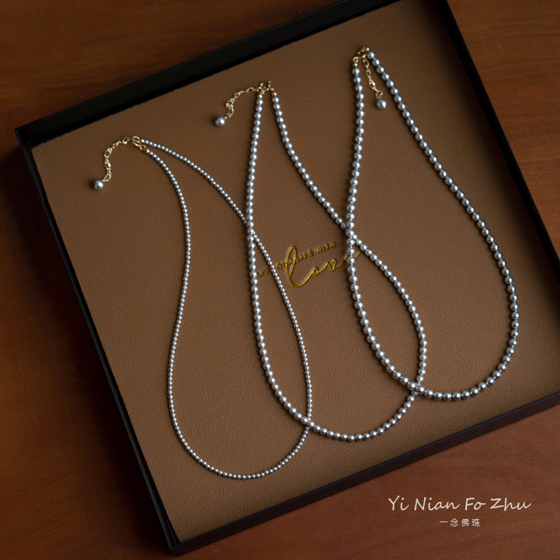 【秋冬特惠】真多麻灰珍珠施华项链女14K包金轻奢百搭锁骨链ins