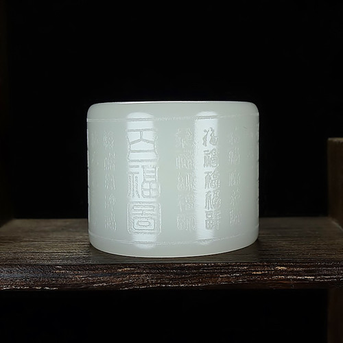 天然新疆和田玉白玉百福图扳指羊脂玉福字大拇指指环戒指男女款