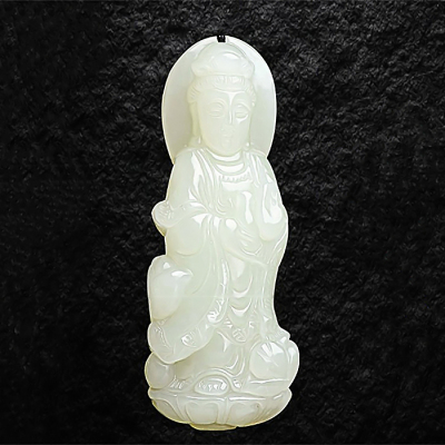 天然和田玉白玉立体观音吊坠男款吉祥如意观音菩萨项链挂坠挂件