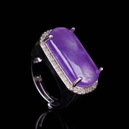 缅甸天然A货翡翠玉石925银镶嵌男款戒指紫罗兰翡翠指环活口戒指