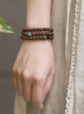 金丝檀木质小清新佛珠手串文艺情侣男女复古手珠玛瑙椰壳多圈手链