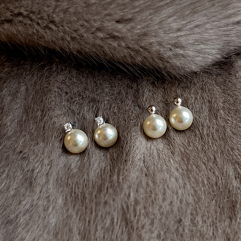 【秋冬特惠】施家珍珠耳钉纯银微镶锆耳环日常通勤简约百搭高级感