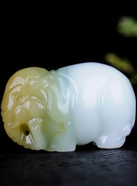 天然新疆和田玉糖玉籽料原石大象手把件象来富贵玉象把玩件玉挂件