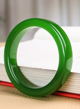 和田玉手镯工镯玉镯女士菠菜绿碧玉女款玉镯子新疆玉器天然玉石