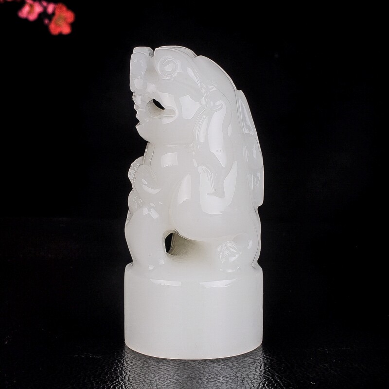 天然和田玉白玉印章玉料把件玉狮子小摆件手把件事事平安羊脂玉