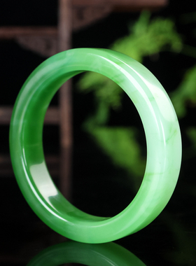 和田玉翠青玉石手镯女款工镯平安镯福镯新疆玉器玉镯子