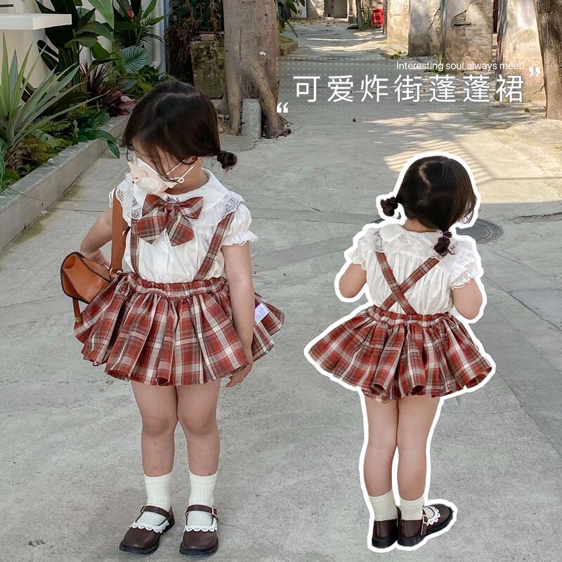 女童春夏韩版格子吊带半身裙学院