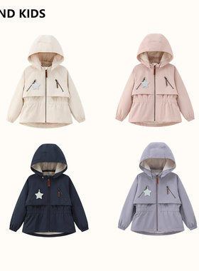 秋冬新款丹麦mat男女童风衣收腰加绒长袖夹克外套防水防风冲锋衣