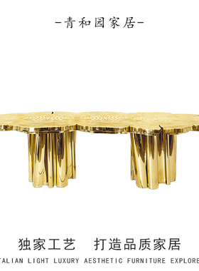 Boca do lobo轻奢不锈钢蚀刻异形餐桌别墅高端艺术创意长方形餐桌