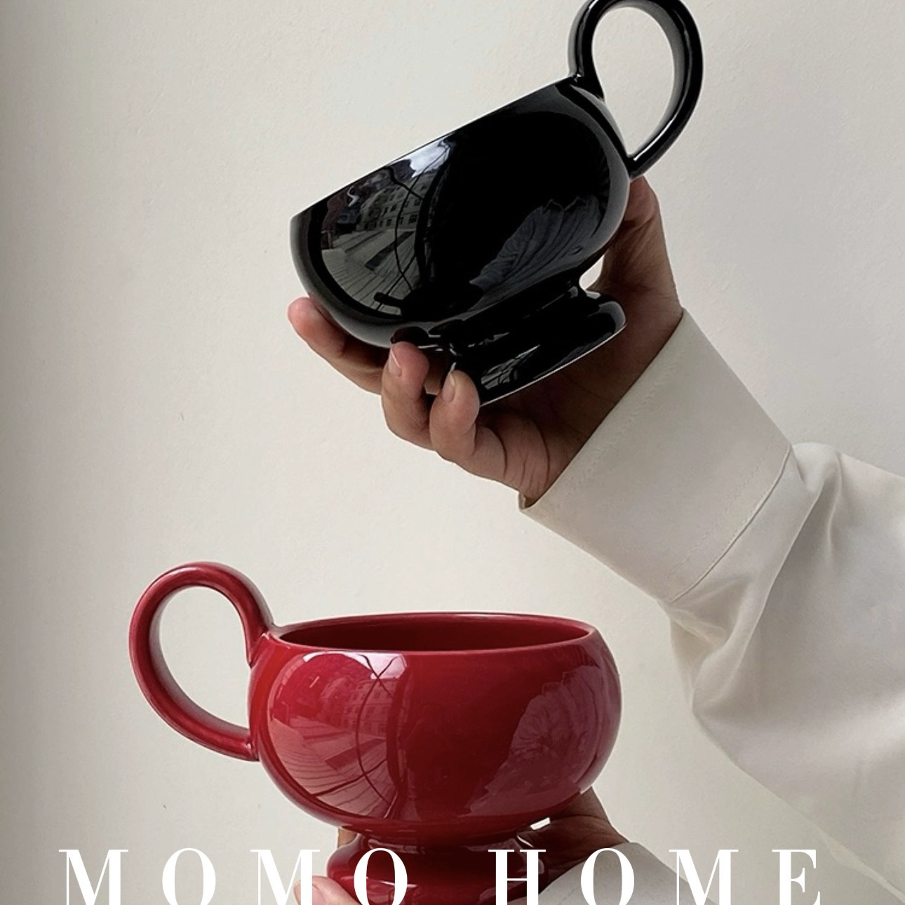 MOMO HOME阿拉丁提手杯 陶瓷ins小众咖啡杯喝水杯带盖勺牛奶杯