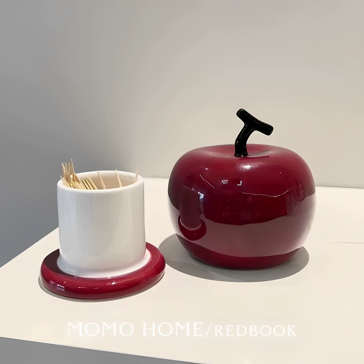 MOMO HOME家居高颜值苹果牙签罐陶瓷轻奢高级感牙线收纳盒SW