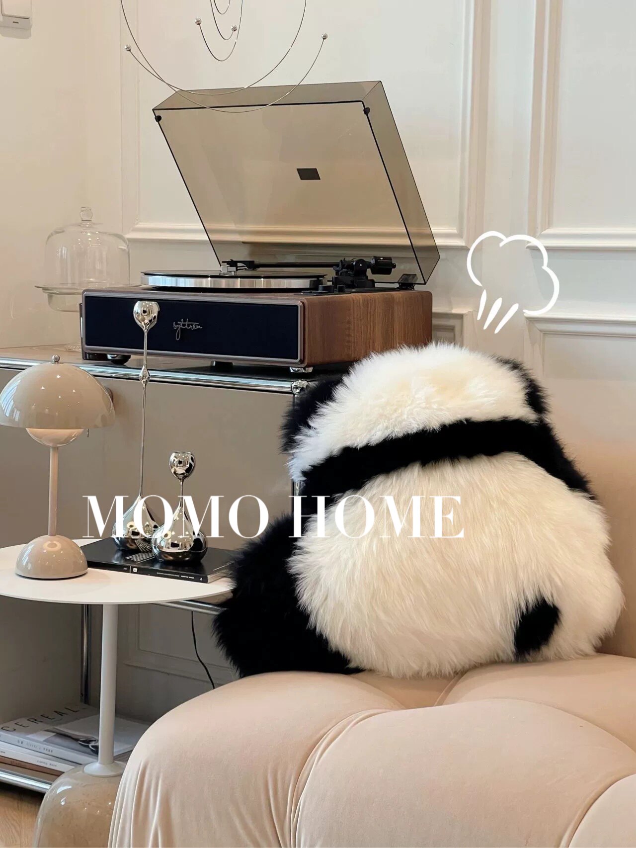 MOMO HOME家居小红书真羊毛可爱熊猫飘窗坐垫皮毛一体沙发抱枕
