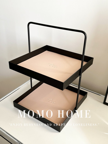 MOMO 双层皮革垫金属收纳盘玄关钥匙置物盘杂物化妆品托盘