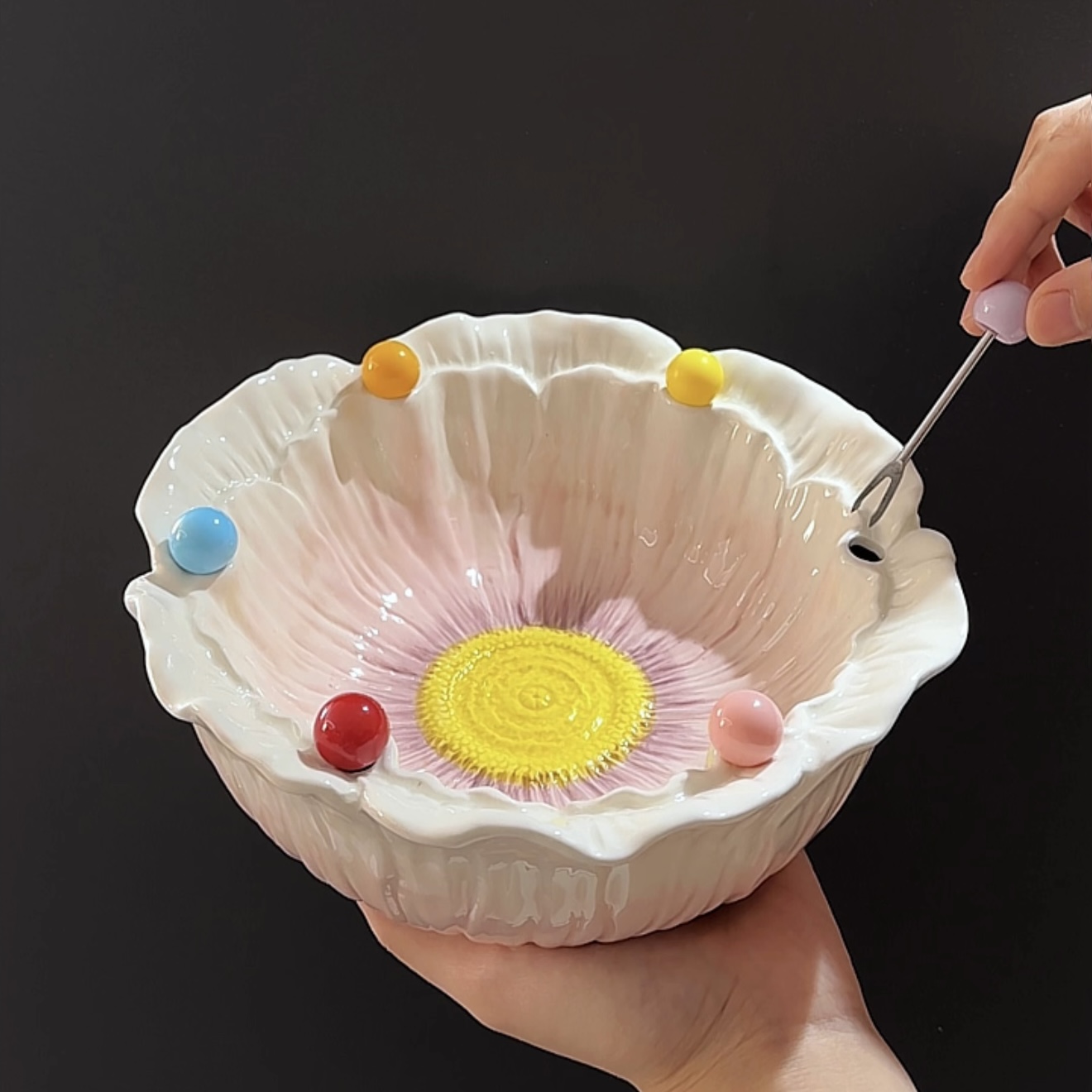 MOMO·陶瓷水果叉花朵造型沙拉碗陶瓷水果盘甜品碗家用网红JY