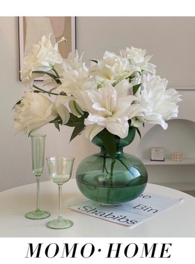 MOMO 绿色玻璃葫芦花瓶北欧风格创意简约设计款花瓶摆件客厅样板