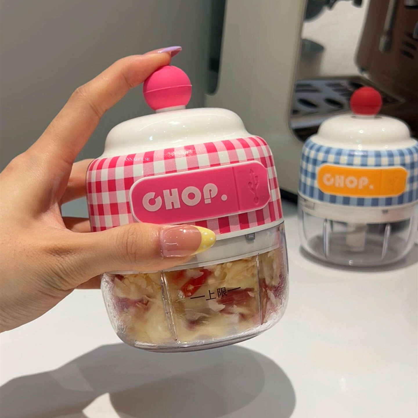 MOMO多巴胺电动打蒜器捣蒜料理机家用绞肉绞蒜搅碎器蒜末粉碎切菜