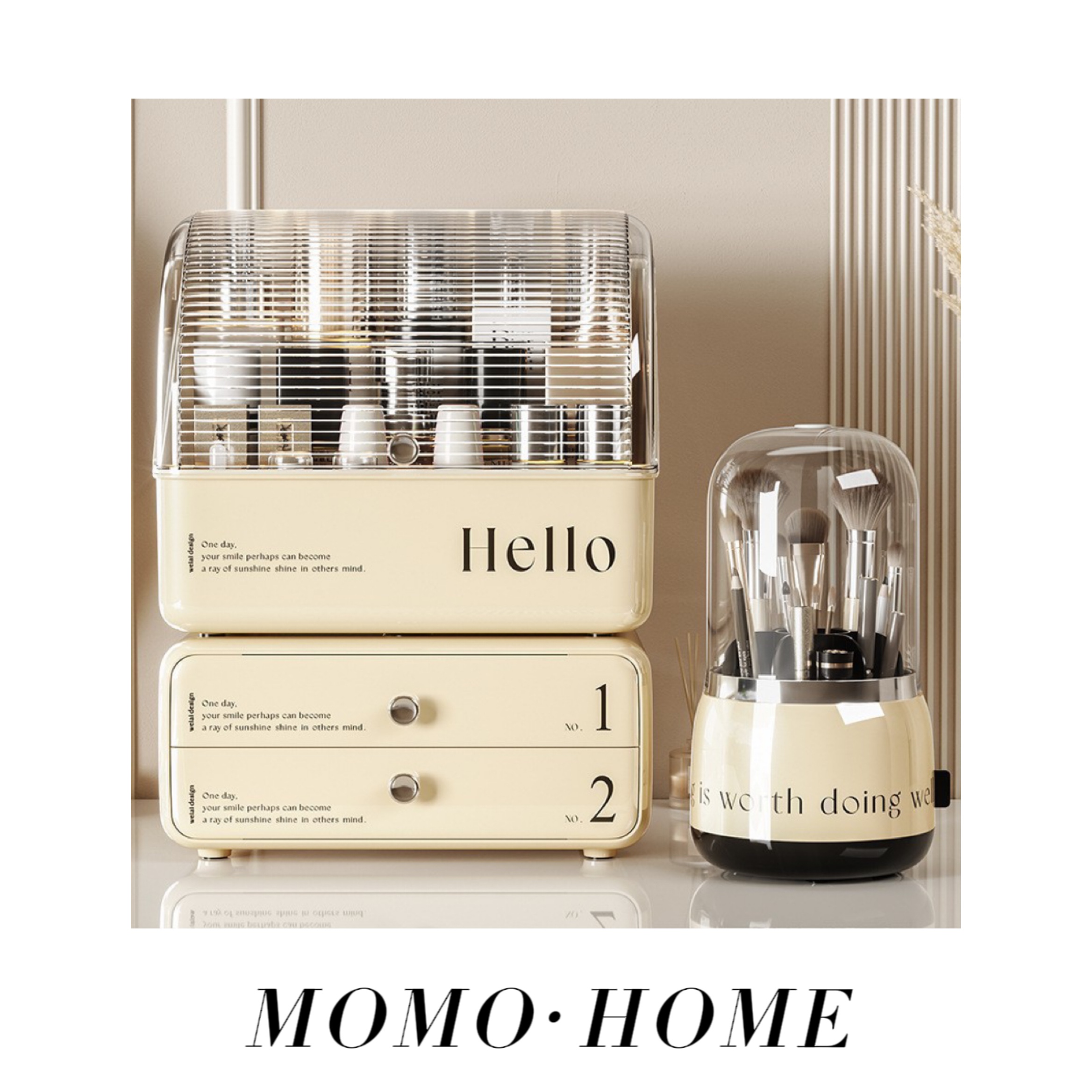 MOMO 小红书化妆品收纳盒感梳妆台口红护肤品桌面防尘